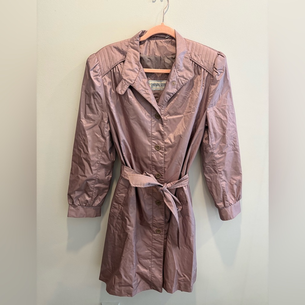 Vintage 80s Changing Scene Shimmer Raincoat | Dusty Rose Trench Coat
